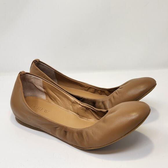J Crew Women Anya Tan Leather Ballet Flats Size 9 Slip On Shoes Classic Neutral - Picture 1 of 9